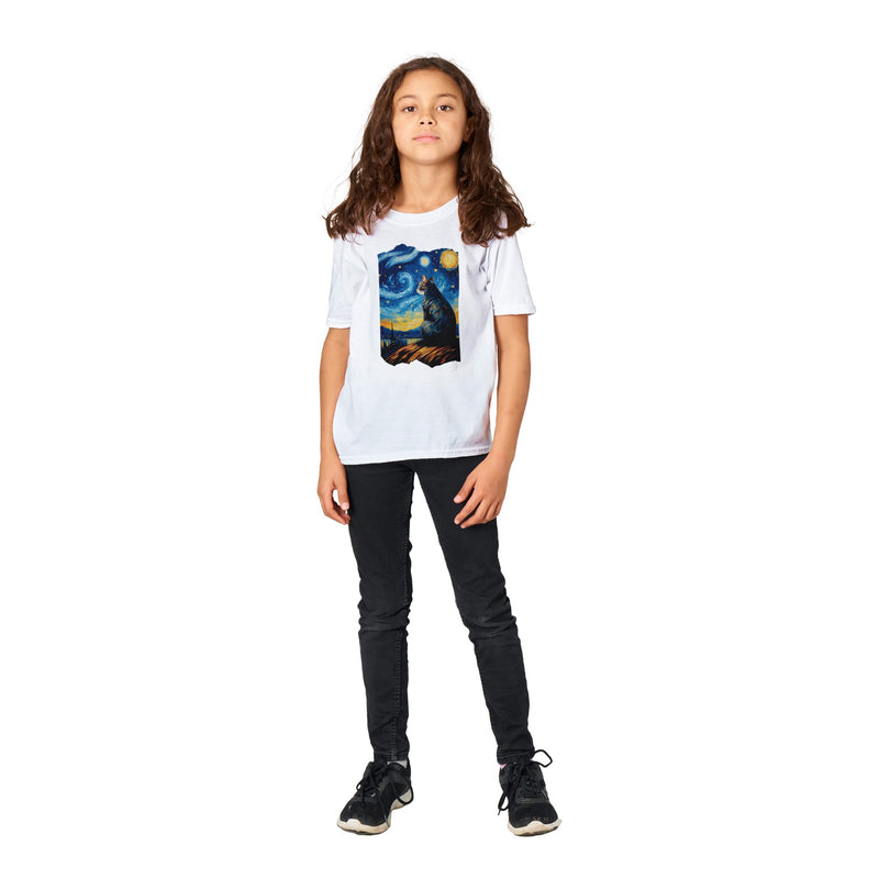 Camiseta Junior Unisex Estampado de Gato "Michi en la Noche Estrellada" Michilandia | La tienda online de los fans de gatos