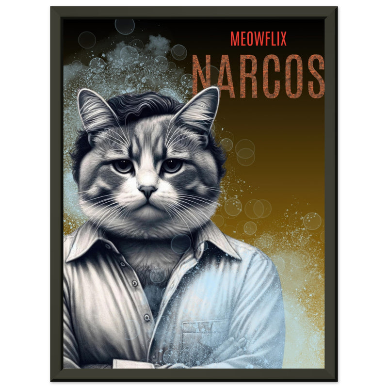 Póster Semibrillante de Gato con Marco Metal "Narcogato" Michilandia | La tienda online de los fans de gatos