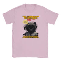 Camiseta júnior unisex estampado de gato "Noob Catbot" Rosa claro
