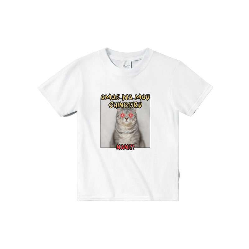 Camiseta júnior unisex estampado de gato "Omae wa mou shindeiru" Michilandia | La tienda online de los amantes de gatos