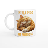 Taza Blanca con Impresión de Gato "Ni rápido Ni furioso" Michilandia | La tienda online de los fans de gatos