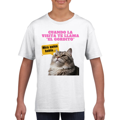 Camiseta júnior unisex estampado de gato 