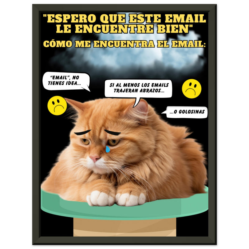 Póster Semibrillante de Gato con Marco Metal "Melancolía Digital" Michilandia | La tienda online de los amantes de gatos