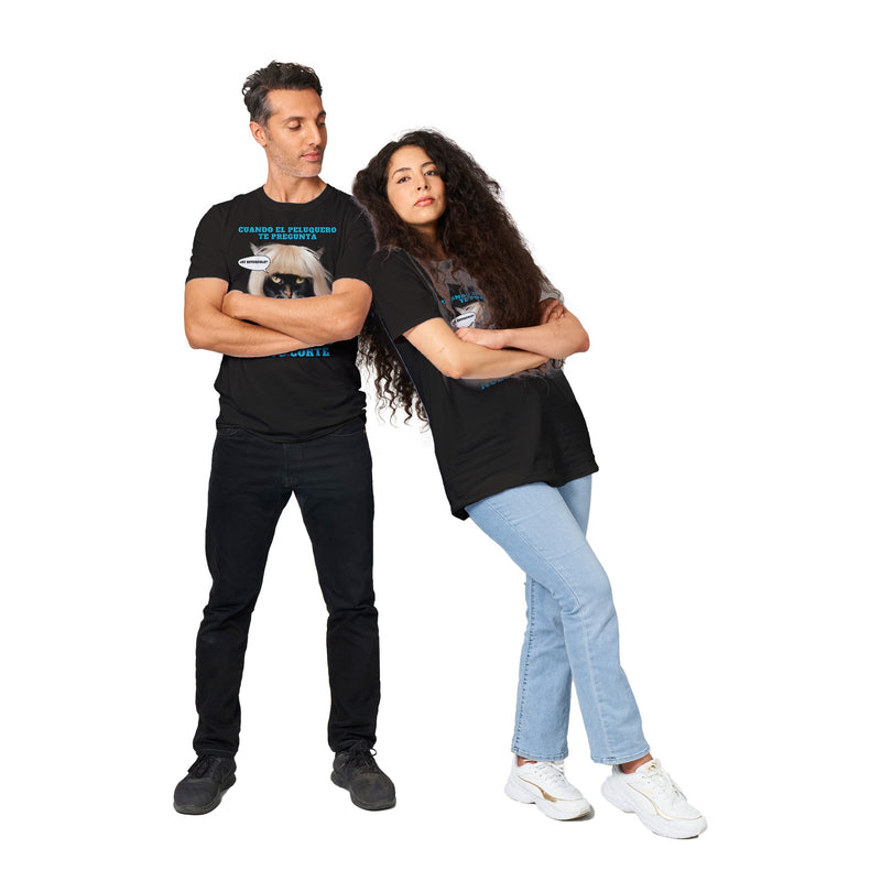 Camiseta unisex estampado de gato "El Desastre Peluquero" Michilandia | La tienda online de los amantes de gatos