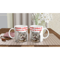 Taza Blanca con Impresión de Gato "Risa Culpable" Michilandia | La tienda online de los fans de gatos