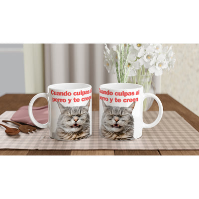 Taza Blanca con Impresión de Gato 