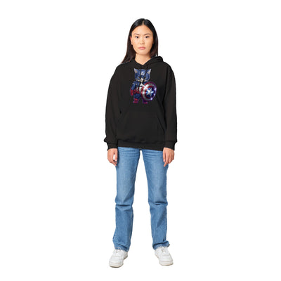 Sudadera con capucha unisex estampado de gato "Capitán América Peludo" Gelato