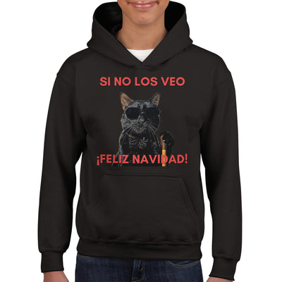 Sudadera con capucha júnior estampado de gato "Navidad a Ciegas" Michilandia | La tienda online de los fans de gatos