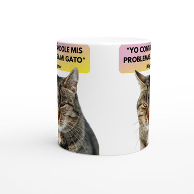 Taza Blanca con Impresión de Gato "Miau Indiferente" Michilandia