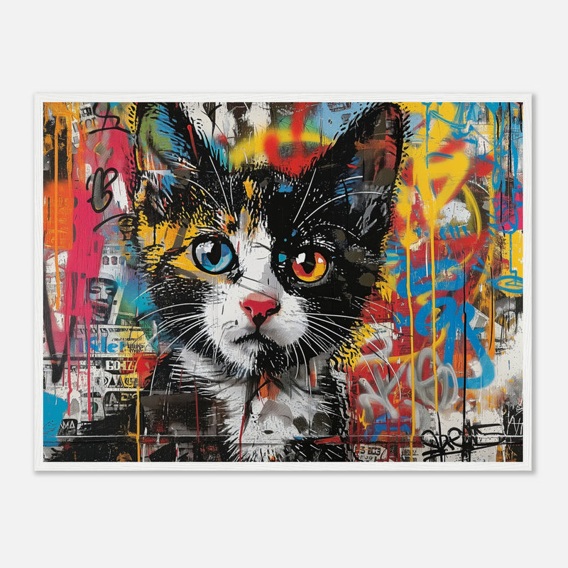 Póster de gato con marco de madera "Murales Miau" Michilandia | La tienda online de los fans de gatos