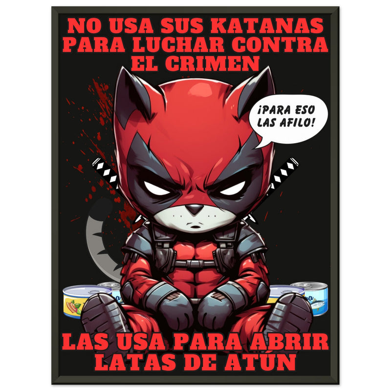 Póster Semibrillante de Gato con Marco Metal "Katanas y Latas" Michilandia | La tienda online de los amantes de gatos