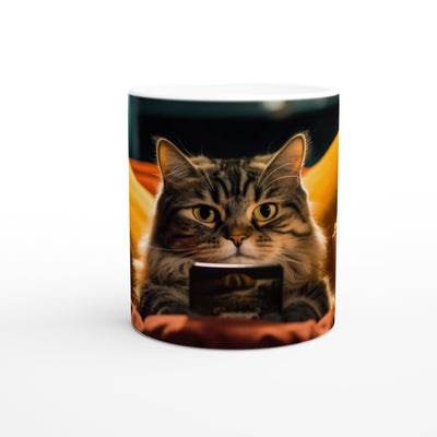 Taza blanca con impresión de gato 