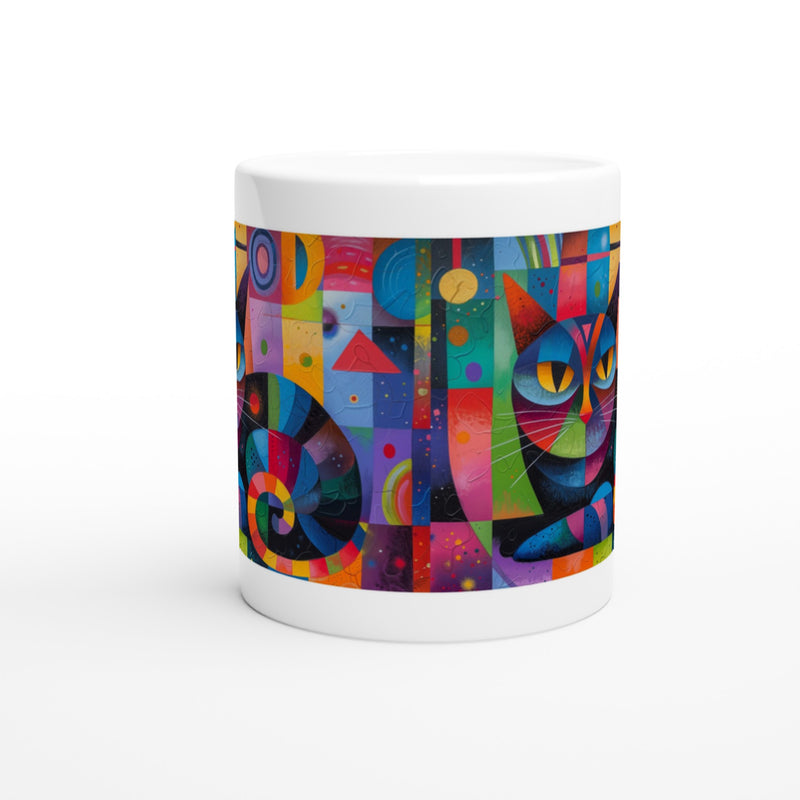 Taza Blanca con Impresión de Gato "Vibraciones Kandinsky" Michilandia | La tienda online de los fans de gatos