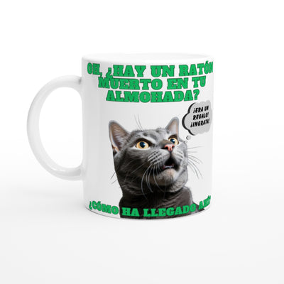 Taza blanca con impresión de gato 