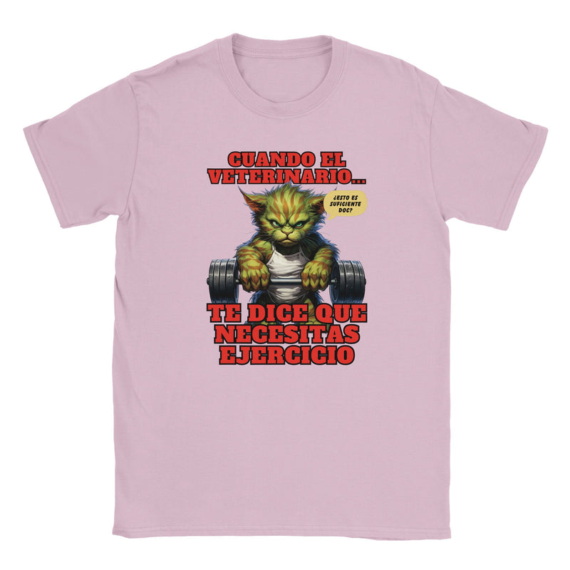 Camiseta júnior unisex estampado de gato "Michi Hulk en el Gym" Michilandia | La tienda online de los amantes de gatos