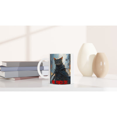 Taza Blanca con Impresión de Gato "Sigilo Supersónico" Michilandia | La tienda online de los fans de gatos