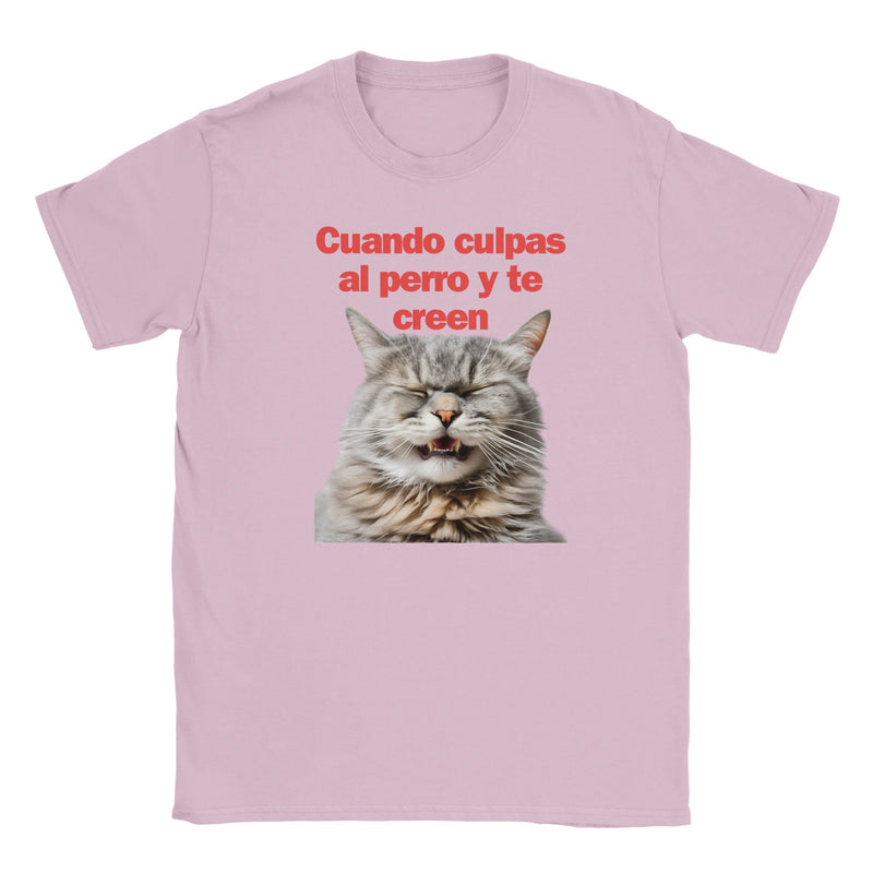 Camiseta Junior Unisex Estampado de Gato "Risa Culpable" Michilandia | La tienda online de los fans de gatos