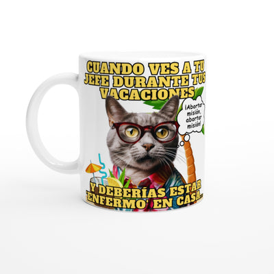 Taza blanca con impresión de gato 