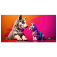 Lienzo de gato "Juego Pop Art Felino y Husky"