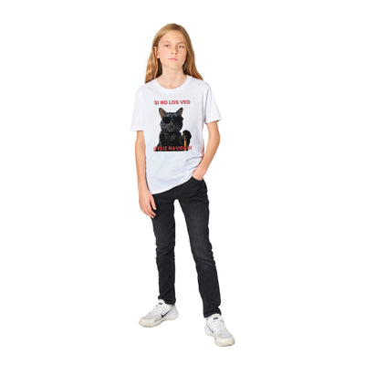 Camiseta Junior Unisex Estampado de Gato "Navidad a Ciegas" Michilandia | La tienda online de los fans de gatos