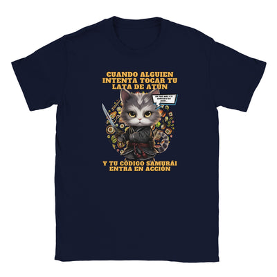 Camiseta júnior unisex estampado de gato "El Samurai del Atún" Michilandia | La tienda online de los amantes de gatos