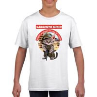 Camiseta júnior unisex estampado de gato "Sargento michi" Gelato