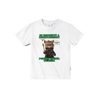 Camiseta júnior unisex estampado de gato "Guardián del Sillón"