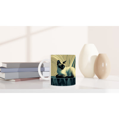 Taza Blanca con Impresión de Gato "Elegancia Déco" Michilandia | La tienda online de los fans de gatos