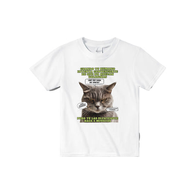 Camiseta júnior unisex estampado de gato "El Detector de Golosinas" Michilandia | La tienda online de los amantes de gatos