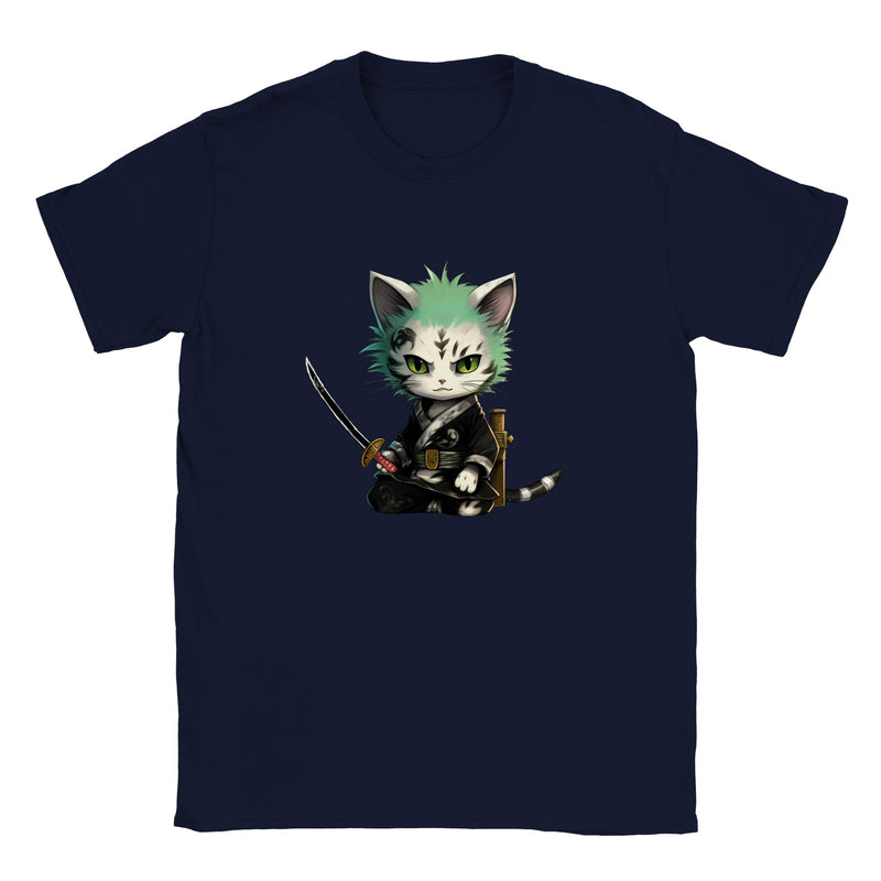 Camiseta unisex estampado de gato "Ronroneo Zoro: El Espadachín Felino" Michilandia | La tienda online de los amantes de gatos