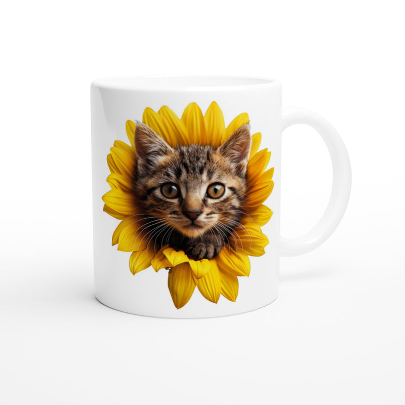 Taza Blanca con Impresión de Gato "Miau Solar" Michilandia