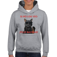 Sudadera con capucha júnior estampado de gato "Navidad a Ciegas" Michilandia | La tienda online de los fans de gatos