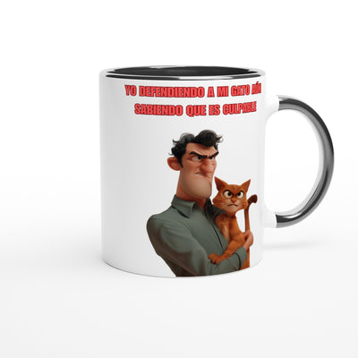 Taza Bicolor con Impresión de Gato "Cómplice Felino" Michilandia