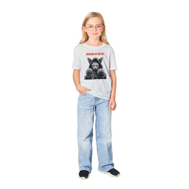 Camiseta Junior Unisex Estampado de Gato "Maquina de matar" Michilandia