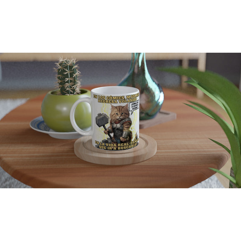 Taza Blanca con Impresión de Gato "El Trueno que Maulla" Michilandia | La tienda online de los amantes de gatos