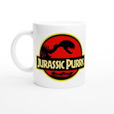 Taza Blanca con Impresión de Gato "Jurassic Purrk" Michilandia | La tienda online de los fans de gatos