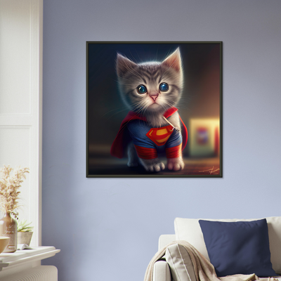 Póster semibrillante de gato con marco metal "Supercat" Gelato