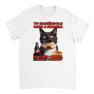 Camiseta unisex estampado de gato "Masticar y Tragar" Michilandia | La tienda online de los fans de gatos