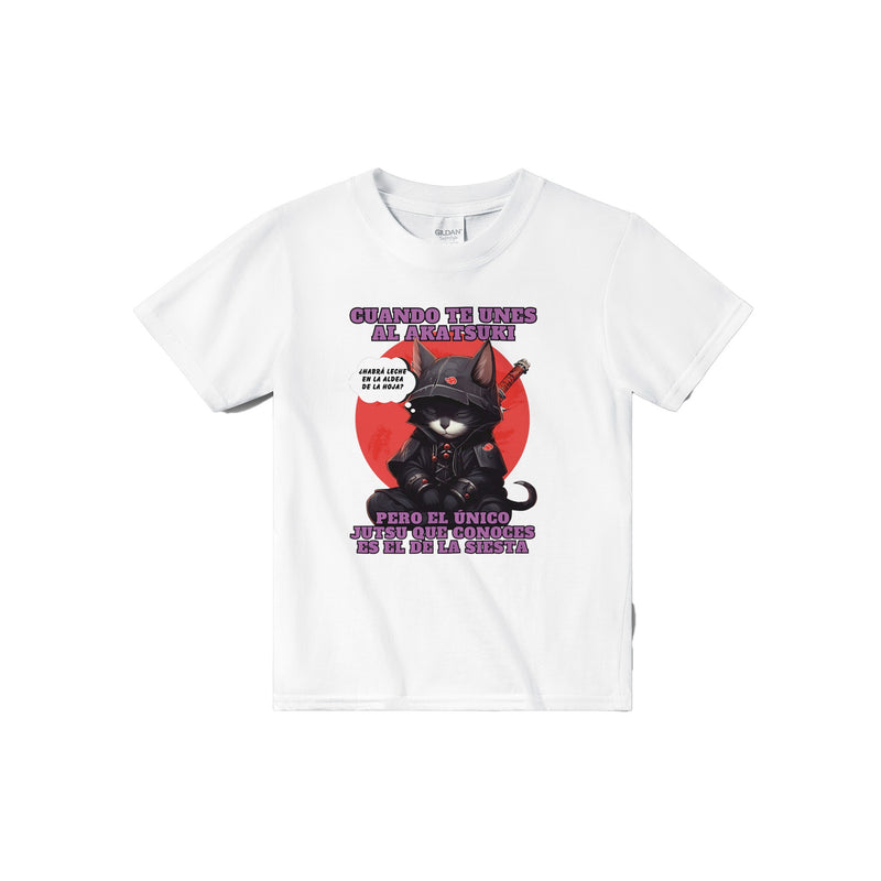 Camiseta júnior unisex estampado de gato "Siesta No Jutsu" Michilandia | La tienda online de los amantes de gatos