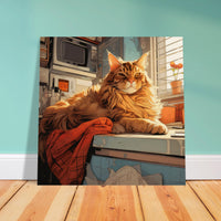 Panel de madera impresión de gato "Maine Coon Relajado"