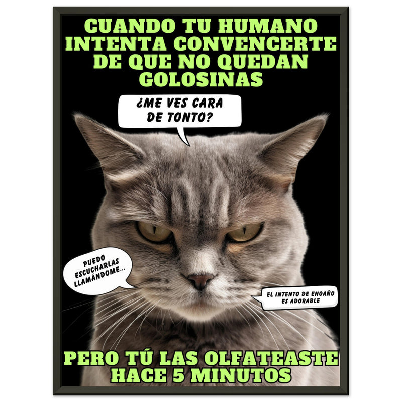 Póster Semibrillante de Gato con Marco Metal "El Detector de Golosinas" Michilandia | La tienda online de los amantes de gatos