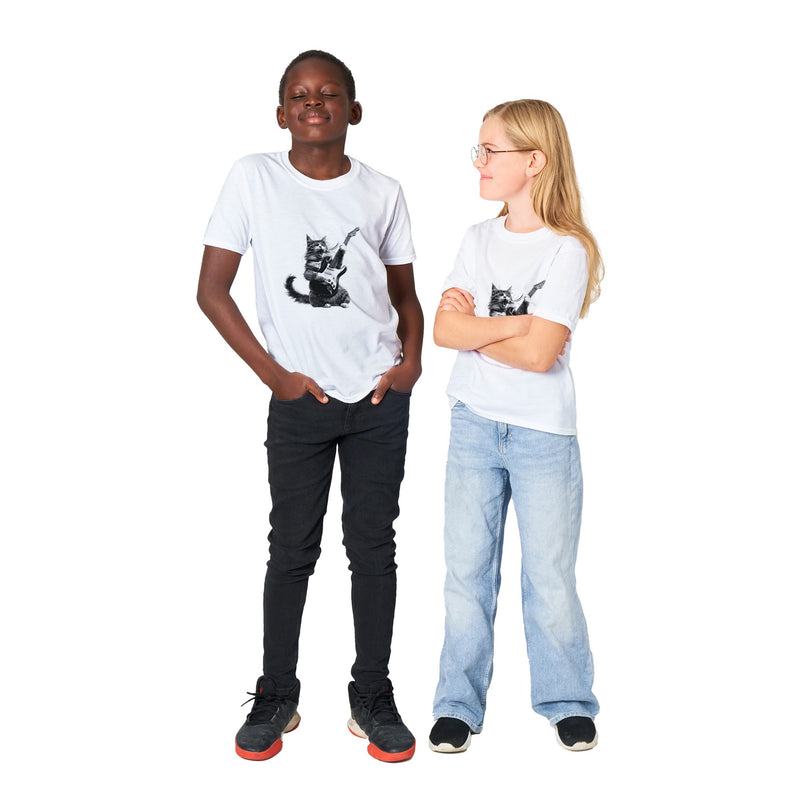 Camiseta Junior Unisex Estampado de Gato "Rocker Miau" Michilandia | La tienda online de los fans de gatos