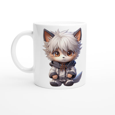 Taza blanca con impresión de gato 