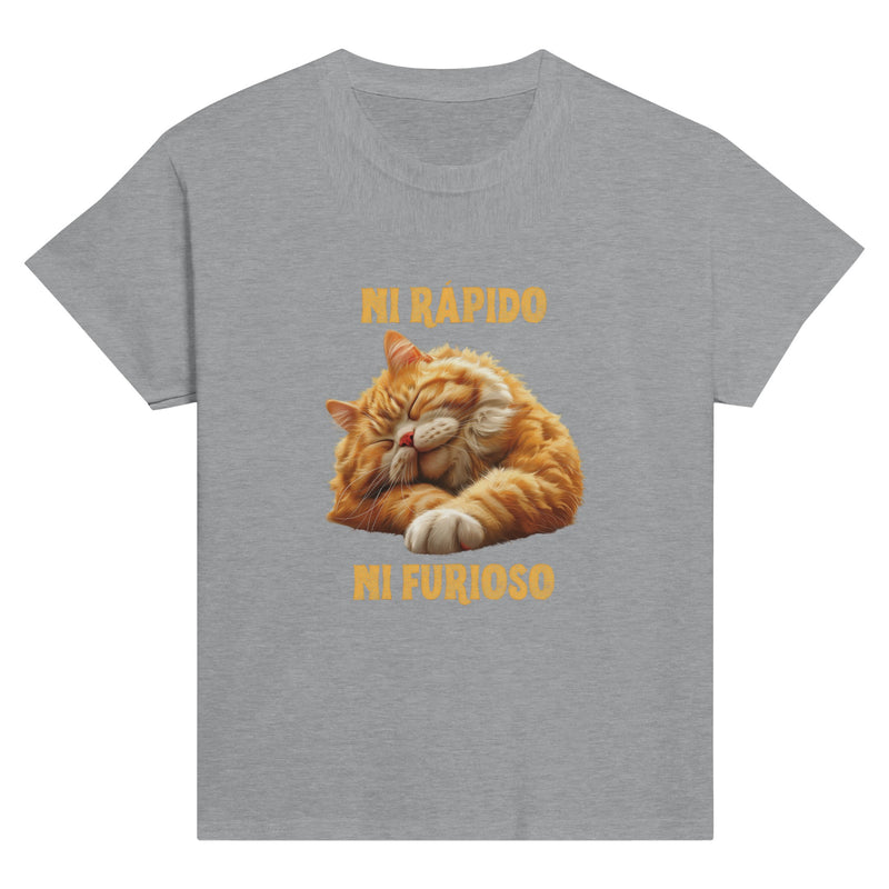 Camiseta Junior Unisex Estampado de Gato "Ni rápido Ni furioso" Michilandia | La tienda online de los fans de gatos