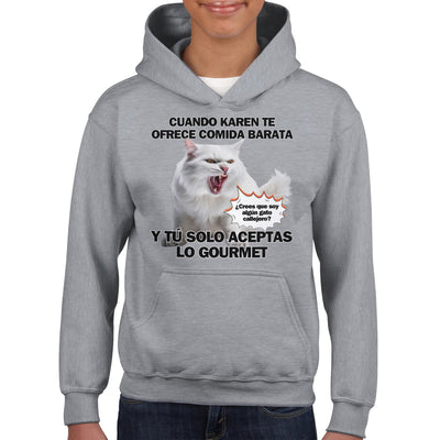 Sudadera con capucha júnior estampado de gato "Gourmet Indignado" Michilandia | La tienda online de los fans de gatos