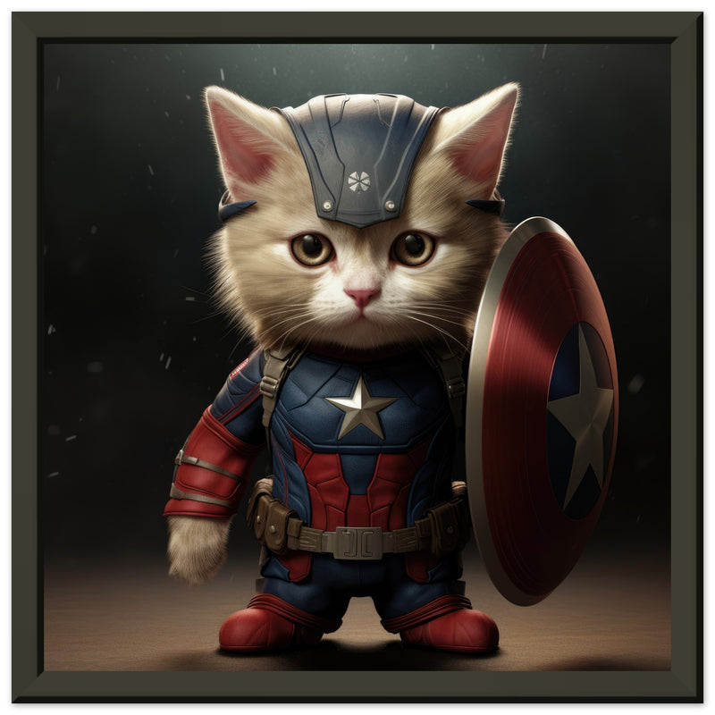 Póster semibrillante de gato con marco metal "Michi Captain America" Gelato