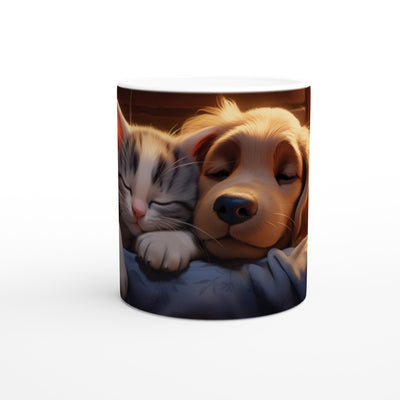 Taza blanca con impresión de gato 