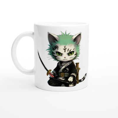 Taza blanca con impresión de gato 