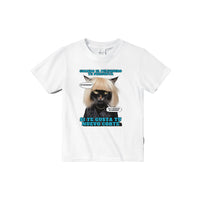 Camiseta júnior unisex estampado de gato "El Desastre Peluquero" Michilandia | La tienda online de los amantes de gatos