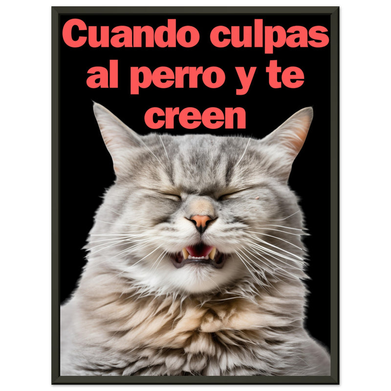 Póster Semibrillante de Gato con Marco Metal "Risa Culpable" Michilandia | La tienda online de los fans de gatos